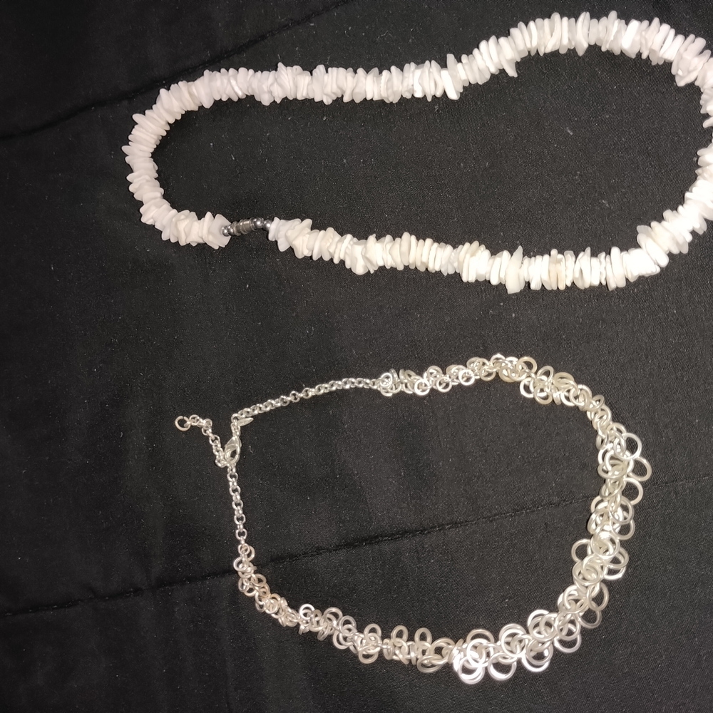Chic Silver and White Necklace Duo